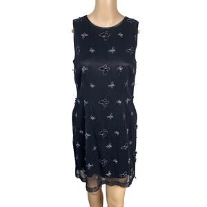 Vtg 90s Classiques Entier Black Mesh Embroidered Butterfly Mini Dress SZ 8